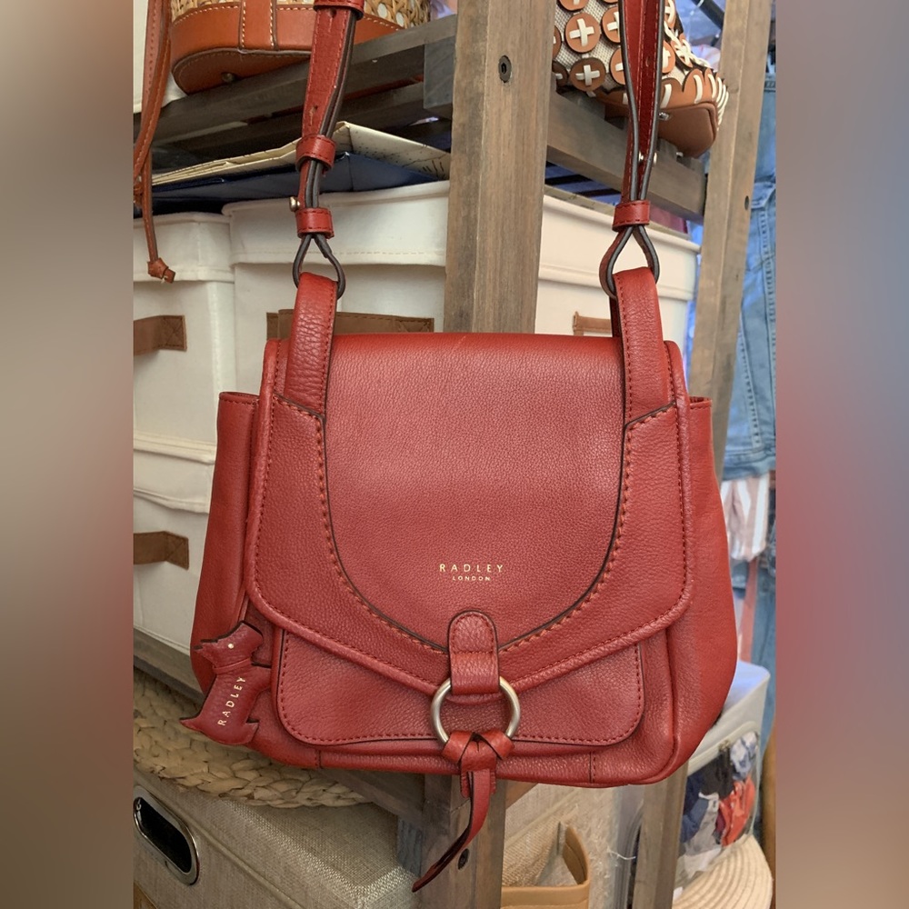 Radley London Sunray Gardens Red leather crossbody bag.
